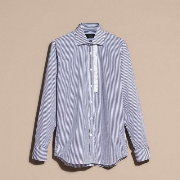 NWT Burberry Men's Ruffle Stripe Trim Fit Shirt– Luxe Statement Work or Event - Picture 4 of 9